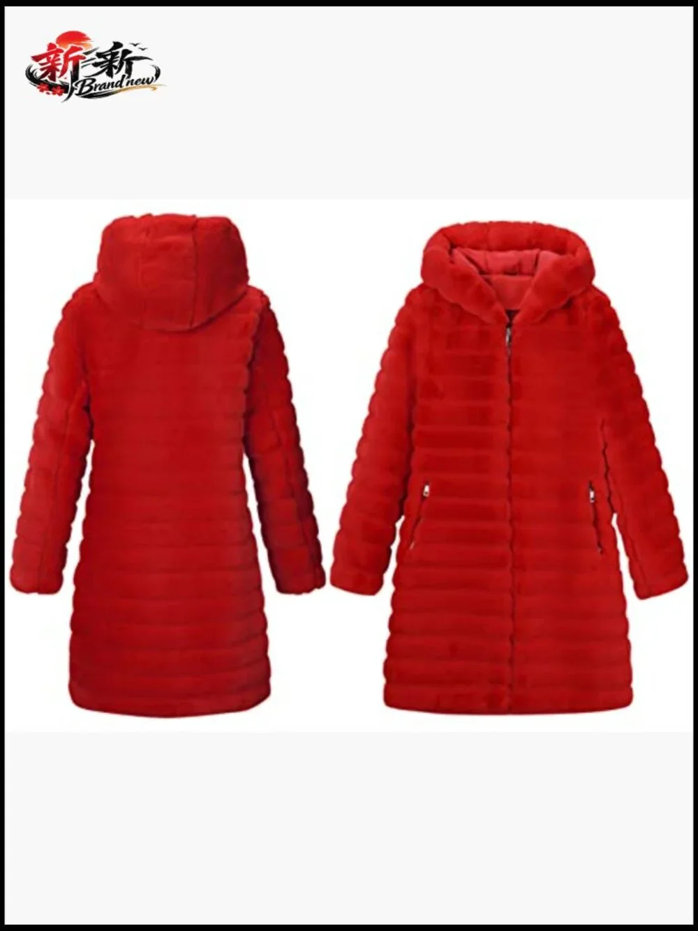 Long Faux Fur Coat Hooded Zip Up Winter Overcoat - Picture 3 of 7